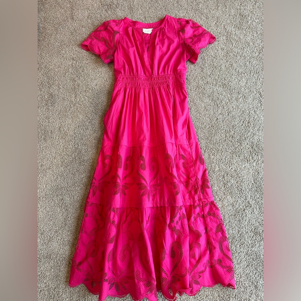 Anthropologie The Somerset Maxi Dress Cutwork Edition, Pink (Medium)